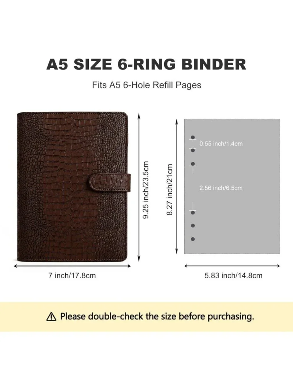 Crocodile-Embossed Refillable 6 Ring Binder Cover, Magnetic Closure, Premium PU